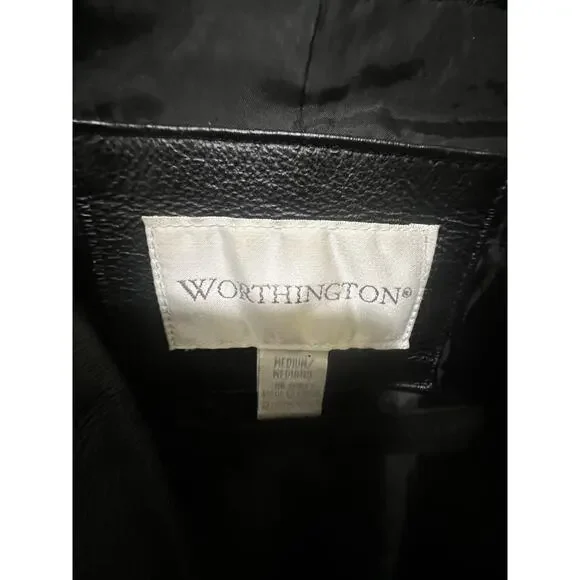 Worthington Women's 100% Genuine Leather Jacket Black Size M Blazer Mob Wife - Picture 6 of 16